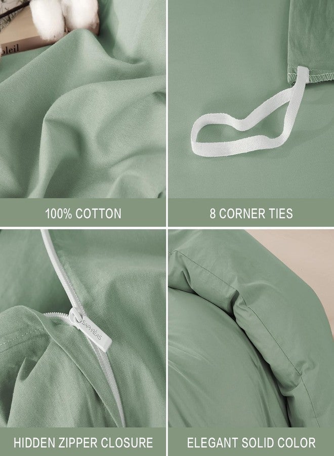 SAPHREAS طقم غطاء لحاف أخضر عشبي من سافرياس، طقم مفروشات قطنية مغسولة مسبقًا، طقم غطاء لحاف سادة، مقاس كوين - Image 5