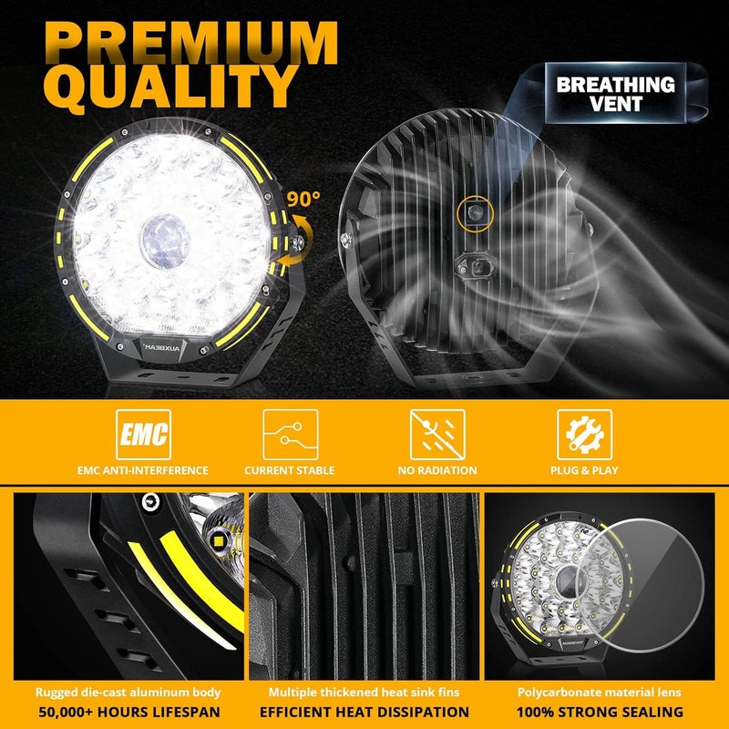 Auxbeam 360-PRO Series 9 Inch Round Off Road Lights, 270W LED Driving Lights 37776LM Spot Flood Combo Light Bar, Auxiliary Light Pods Bumper Work Lights Offroad Lighting - Image 5
