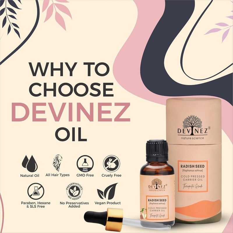Devinez Radish ColdPressed Oil 30ml 100 Pure Natural  Undiluted for dry skin rashes and cracks Fights Hair Fall Eliminates Dandruff Shiny  Healthy Hair - Image 3