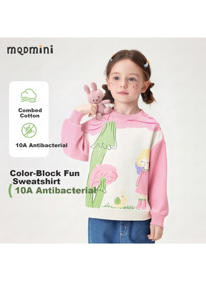Mqdmini Kids Sweatshirt Spring Boys Girls Colorblock Fun Top Baby Fashion Cartoon Shirt