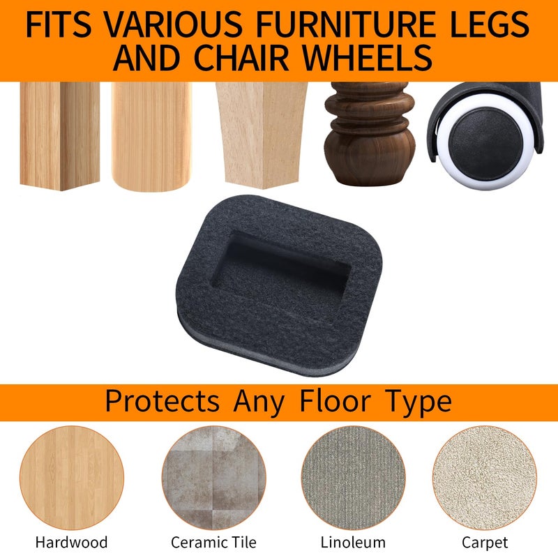 Ezprotekt 12 Pcs Felt Furniture Coasters Caster Cups For Hardwood Floors, Felt Bottom Furniture Pads, Bed Office Chair Fridge Furniture Wheel Stopper To Prevent Sliding And Scratches (Black, L: 2.6"" * W:1.8"") - Image 3