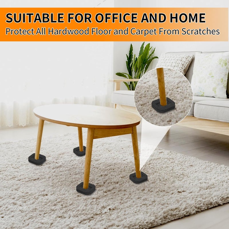 Ezprotekt 12 Pcs Felt Furniture Coasters Caster Cups For Hardwood Floors, Felt Bottom Furniture Pads, Bed Office Chair Fridge Furniture Wheel Stopper To Prevent Sliding And Scratches (Black, L: 2.6"" * W:1.8"") - Image 4