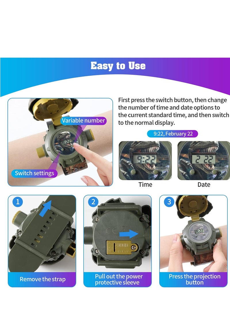 KASTWAVE Watch with 24 Kinds of Dinosaur Projection Pattern Cartoon Children Digital Dinosaur Watch Toy for Boys and Girls Children Toy Watches with Cover Adjustable Date and Time Projector Watch - Image 4
