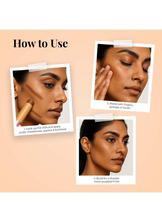 Just Herbs Super Hydrating Born To Sculpt Long Stay Bronzer Stick with Shea Butter | Richly Pigmented | Defines and Uplift Appearance | Matte Finish | All Skin Types for Women 14g (Cappucino) - Image 2