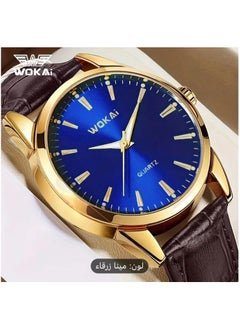 كوارتز ساعة رجالية أنيقة و عصرية, اسلوب عمل كاجوال مع حزام جلد صناعي غير مقاوم للماء مثالية كهدية  - Image 1