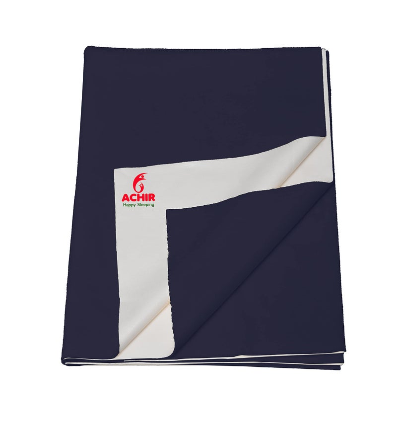 ACHIR Waterproof Cotton Dry Sheet/Bed Protector/Absorbent Mat Large, 100 cm x 140 cm, Dark Blue - Image 1