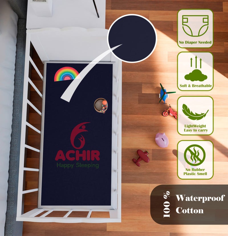 ACHIR Waterproof Cotton Dry Sheet/Bed Protector/Absorbent Mat Large, 100 cm x 140 cm, Dark Blue - Image 3