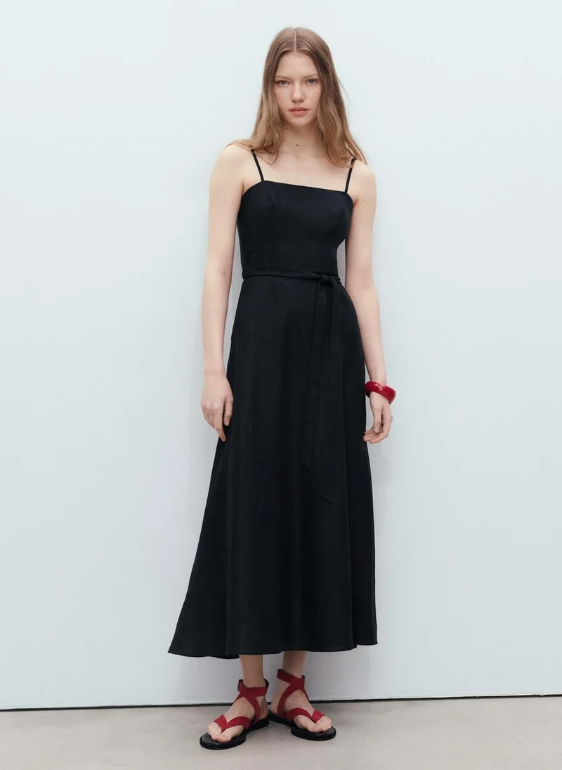 MANGO Bow Linen-Blend Dress