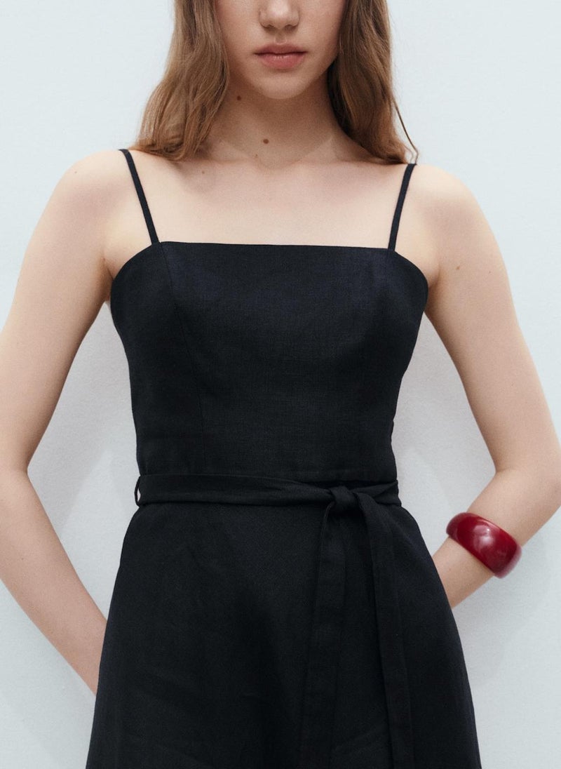 MANGO Belted Linen Midi Dress  - Image 4
