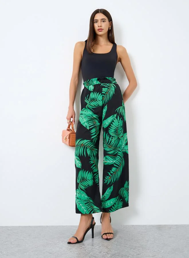 تايك تو بنطال نسائي مستقيم الساق بطبعة زهور وخصر مطاطي