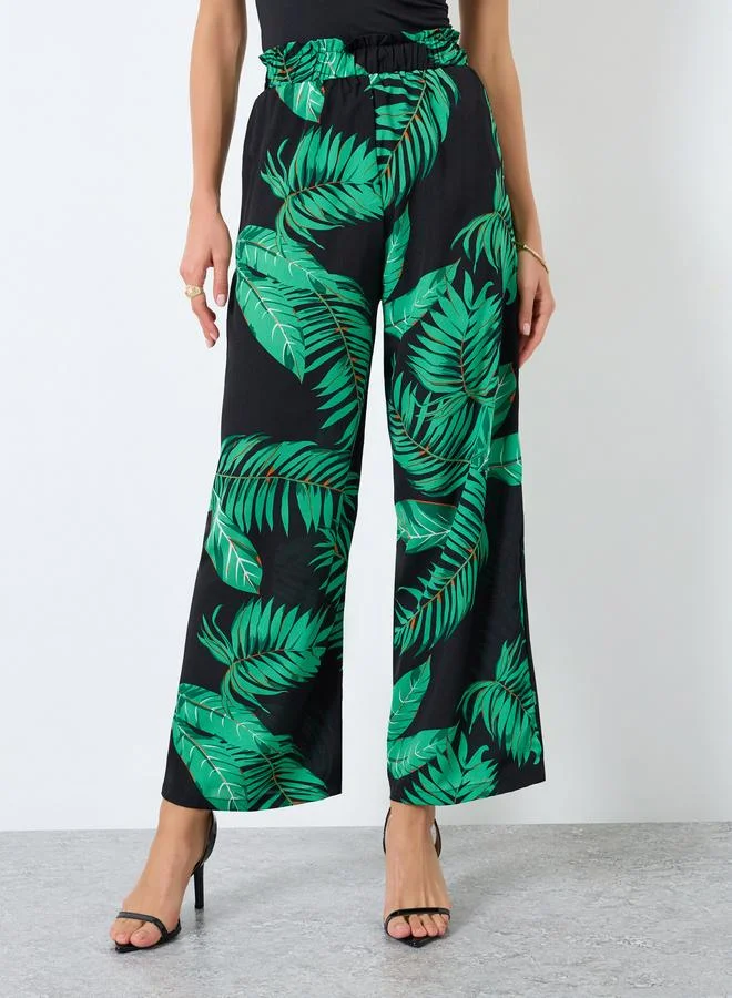 تايك تو بنطال نسائي مستقيم الساق بطبعة زهور وخصر مطاطي