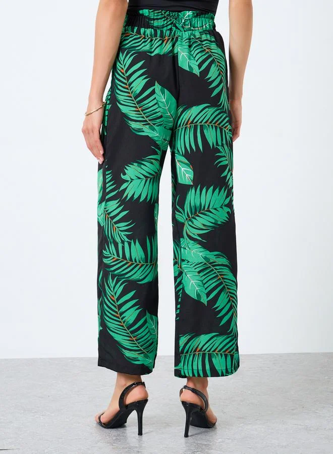 Take Two Women Floral Printed Elastic Waist Straight Leg Pants