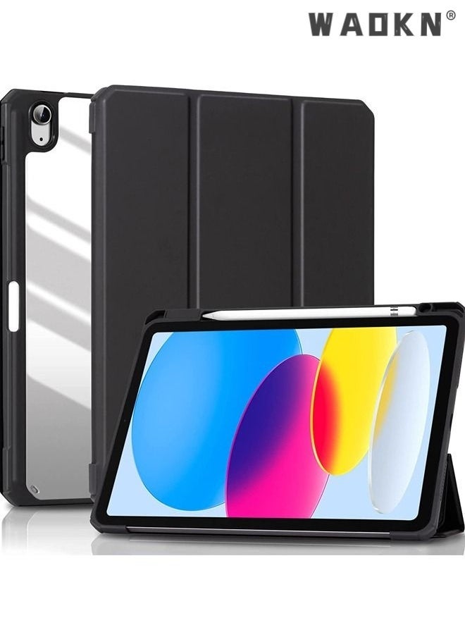 IAF Pro Case for iPad 10th Gen Case with Pencil Holder 2022 iPad 10.9 Inch Case, Clear Transparent Back Shell Trifold Protective Cases Shockproof Cover for 2022 iPad 10th Gen A2696 A2757 A2777 -Black - Image 1