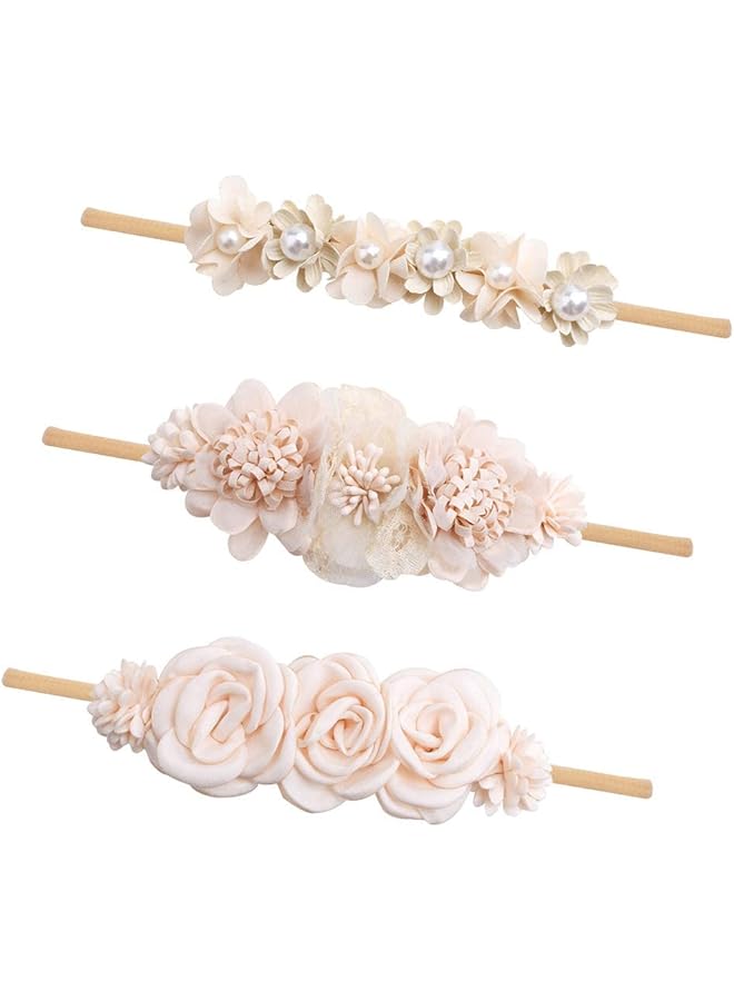 erorex 3Pcs Baby Girl Flower Headbands Super Soft And Stretchy Nylon Floral Hairbands For Newborn Toddler - Image 1