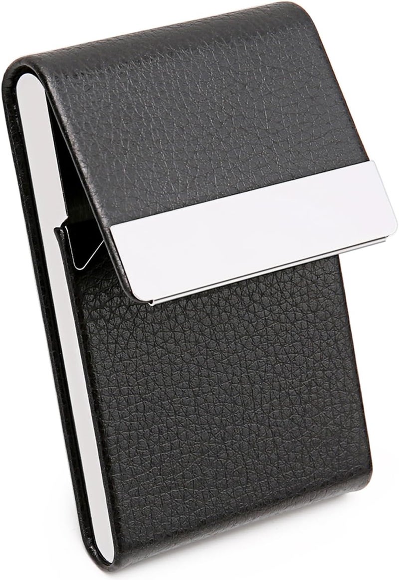 DMFLY Business Card Holder Case - PU Leather Business Card Case Name Card Holder Slim Metal Pocket Card Holder with Magnetic Shut, Black - Image 4