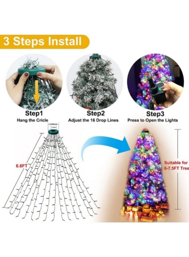 GGEROU أضواء شجرة زخرفية بطول 6.6 قدم مع حلقة، 16 سلسلة من أضواء LED 400 مع 8 موديلات وظيفة الذاكرة، ضوء دافئ - Image 4