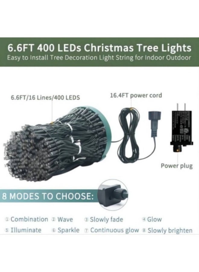 GGEROU أضواء شجرة زخرفية بطول 6.6 قدم مع حلقة، 16 سلسلة من أضواء LED 400 مع 8 موديلات وظيفة الذاكرة، ضوء دافئ - Image 2