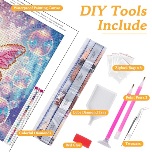 Okarina Diamond Art Kits for Adults Shiny Butterfly, DIY 5D Diamond Painting Kit for Beginners, Full Round Drill Gem Art Dots for Adults, Perfect for Home Wall Decor 14X14 Inch - Image 5