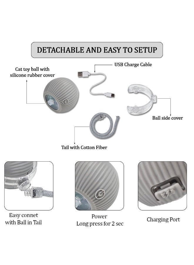 NNC PETS Cat toy with USB rechargeable, Durable Plastic, Long tail, & 3 modes, 37cm Interactive toy ball with LED light, Indoor cat entertainment, Safe cat material with Scratch & Fall resistant, (Grey) - Image 4