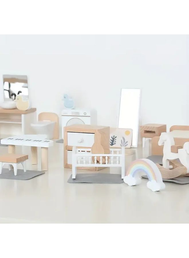 Scandinavian Style Wooden Toy Set Living Room Mini Furniture For Kids Dollhouse - Image 2