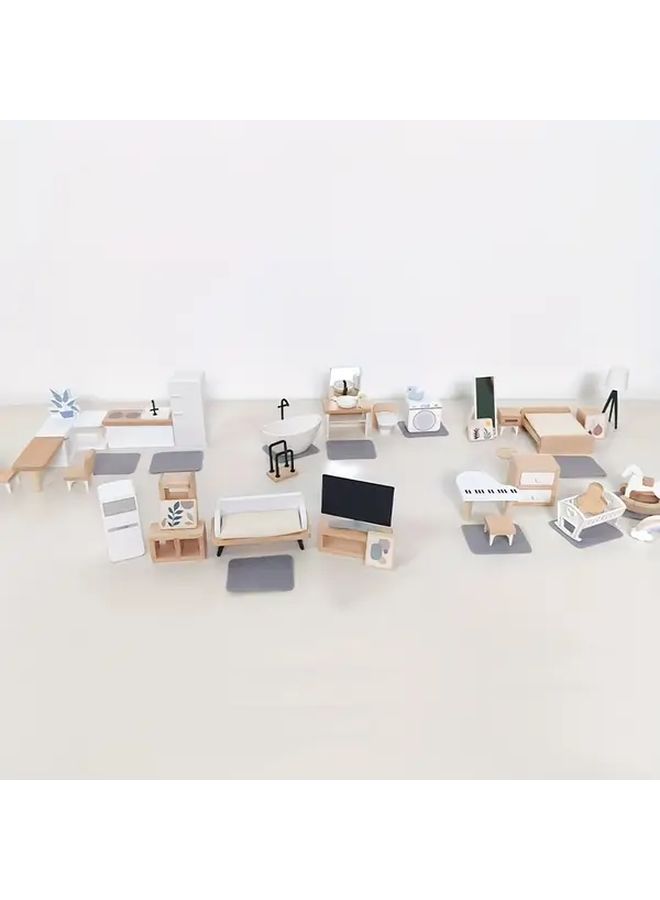 Scandinavian Style Wooden Toy Set Living Room Mini Furniture For Kids Dollhouse - Image 1