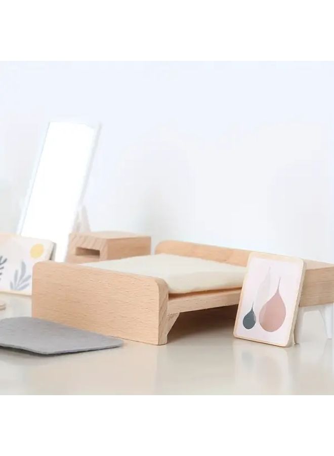 Scandinavian Style Wooden Toy Set Living Room Mini Furniture For Kids Dollhouse - Image 3