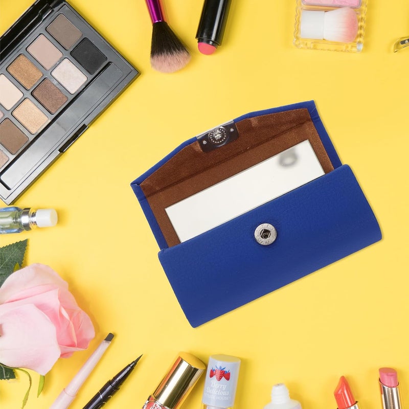 Portable Lipstick Case with Snap Button, Small Lipstick Storage Holder for Women, Travel Cosmetic Bag with Mirror, Royal Blue Textured Design Random Color - Image 4