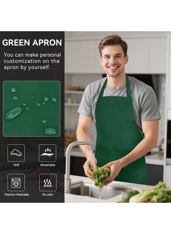 NLUS 2 Pack Kitchen Aprons with 2 Pockets for Women Men, Chef Aprons for Baking BBQ Cooking, Green - Image 2