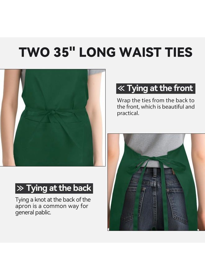 NLUS 2 Pack Kitchen Aprons with 2 Pockets for Women Men, Chef Aprons for Baking BBQ Cooking, Green - Image 5
