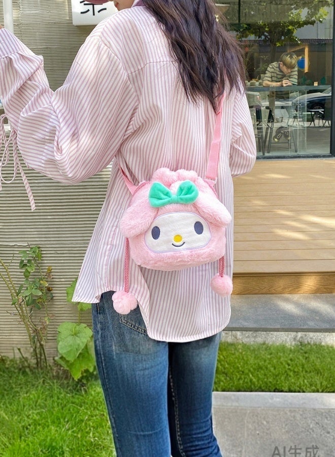Sanrio Cute Sanrio Melody Plush Bucket Bag Soft Stuffed Crossbody Bag Stylish Shoulder Storage Bag for Kids Teens - Image 3