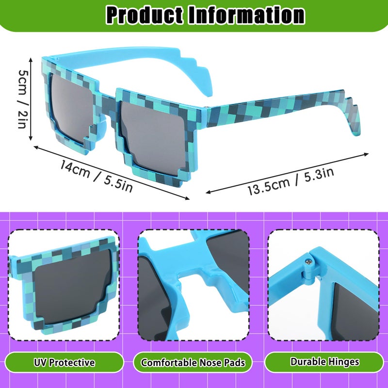 kilofly 10pc 8-Bit Pixel UV Protect Gamer Sunglasses Adult Kids Party Favors - Image 2