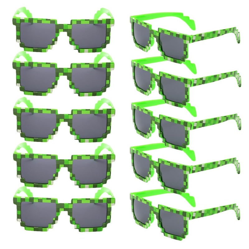 kilofly 10pc 8-Bit Pixel UV Protect Gamer Sunglasses Adult Kids Party Favors - Image 1