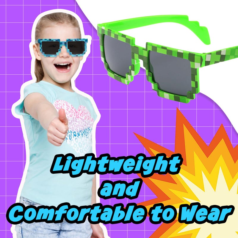 kilofly 10pc 8-Bit Pixel UV Protect Gamer Sunglasses Adult Kids Party Favors - Image 5