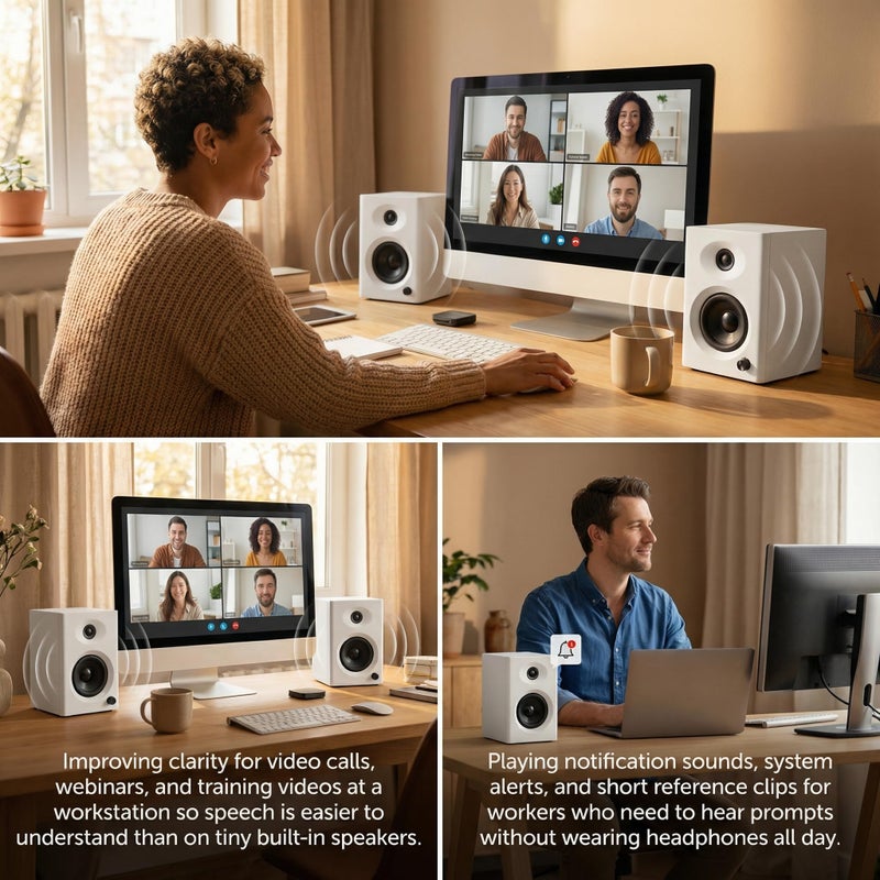 NSY Audio Computer Speakers for Desktop PC, 60W Bluetooth Surround Sound Speakers with Bass, Compact Powered Bookshelf Speakers for Office, Monitors, Laptop, Gaming, TV, Gifts (White, Pair) - Image 4