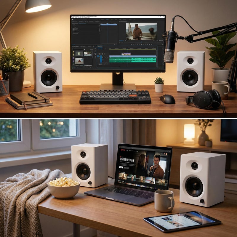 NSY Audio Computer Speakers for Desktop PC, 60W Bluetooth Surround Sound Speakers with Bass, Compact Powered Bookshelf Speakers for Office, Monitors, Laptop, Gaming, TV, Gifts (White, Pair) - Image 5