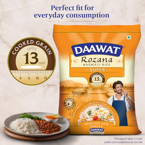 Daawat Rozana Super Basmati Rice 5Kg| For Everyday Consumption| Cooked Grain Upto 13mm*| Naturally Aged - Image 3