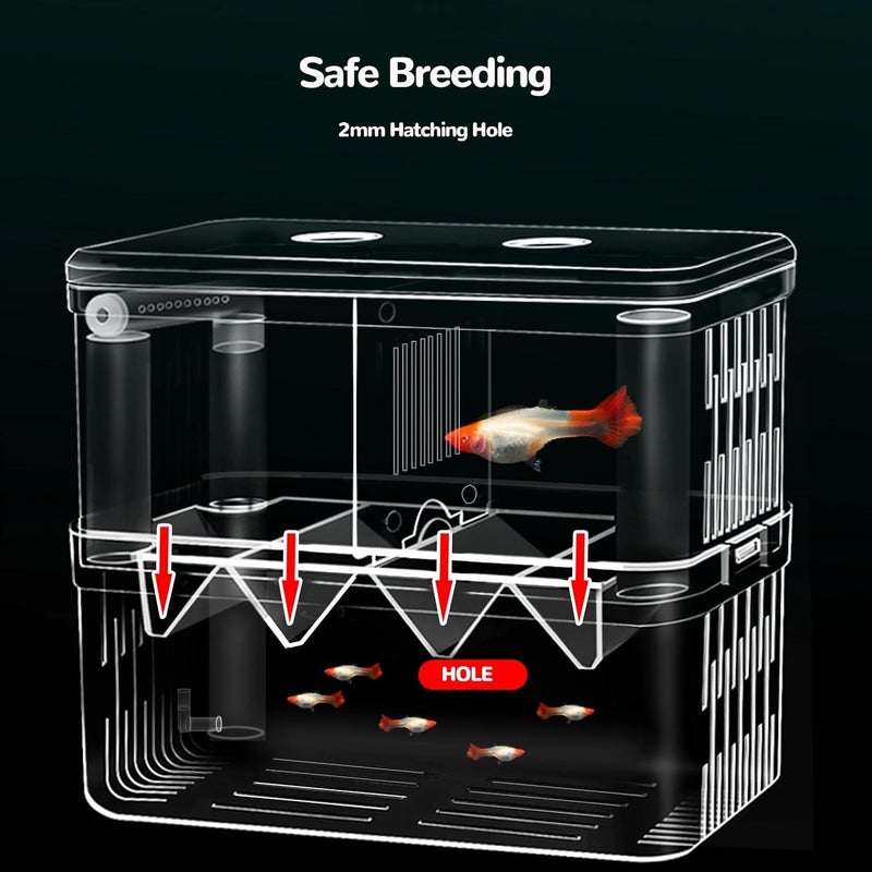 JSTAR Extra Large Fish Breeder Box for Aquarium Tank, Acrylic Breeding Box for Guppy/Betta/Shrimp/Clownfish, Baby Fish Hatchery & Isolation Tank - Image 3