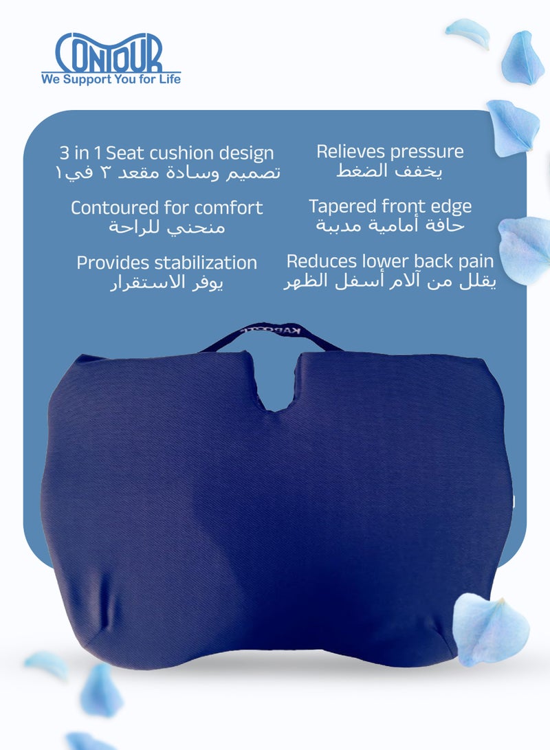 Contour Kabooti Coccyx Foam Seat Cushion | 3-in-1 Design for Lower Back & Tailbone Relief | Wedge | Donut | Pressure Relief | Comfortable Cushion | 46 x 41 x 9 cm | Navy - Image 3