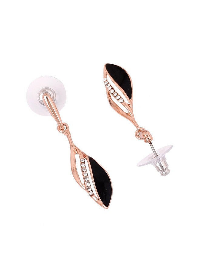 Estele Rose Gold Plated Stylish black coloured enamel hanging earrings for women - Image 2