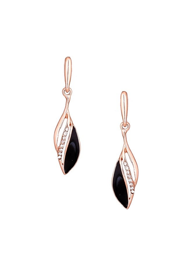 Estele Rose Gold Plated Stylish black coloured enamel hanging earrings for women - Image 1