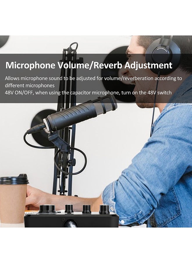 Generic Professional Sound Card for Instrument Playing and Singing Rechargeable Podcast Production Studio One Knob Control Preamp Live Sound Card with 5 Sound Effects for Karaoke Singing for Phone Laptop Computer Gaming Live Streaming with XLR Microphone Jack 48V Phantom Power  - Image 5