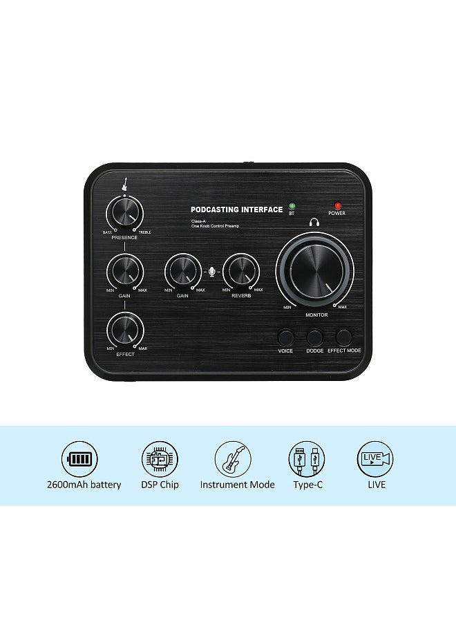 Generic Professional Sound Card for Instrument Playing and Singing Rechargeable Podcast Production Studio One Knob Control Preamp Live Sound Card with 5 Sound Effects for Karaoke Singing for Phone Laptop Computer Gaming Live Streaming with XLR Microphone Jack 48V Phantom Power  - Image 4