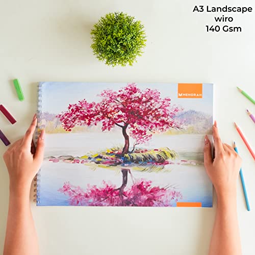 MENORAH - A3 - Sketch Book for Artist - Drawing Books| 140 GSM| (100 Pages/50 Sheets)|Metal Wire-O Bound Sketchbooks|(29.7 x 42.0 cm)- Seas The Day Design - Image 2