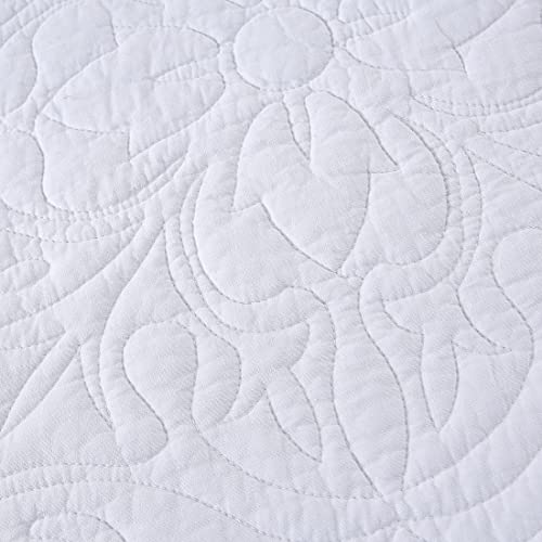 WINLIFE 100% Cotton Quilted Pillow Sham Floral Printed Pillow Cover White - Image 5