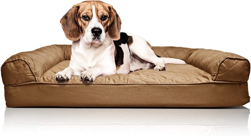 Furhaven Pet Dog Bed | Orthopedic Quilted Traditional Sofa-Style Living Room Couch Pet Bed w/Removable Cover for Dogs & Cats, Toasted Brown, Medium - Image 1