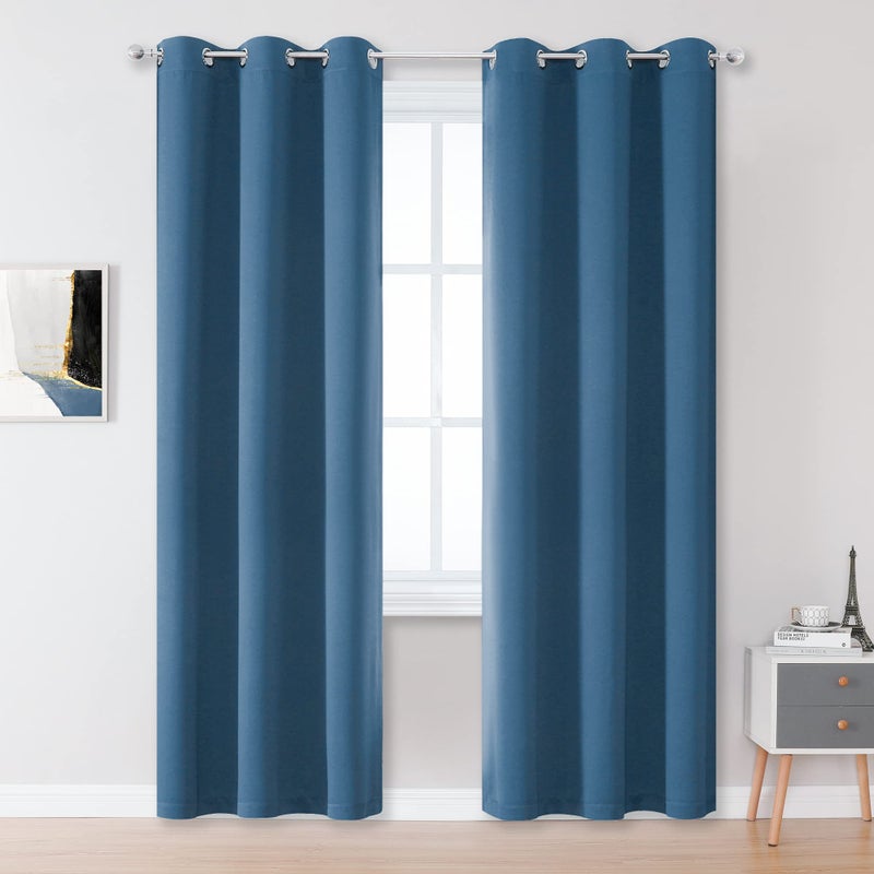 DUALIFE DUALIFE Door Doorway Curtains Blackout 80 Inch Length 2 Panels  Grommet Sunblock Room Darkening Long Skinny Curtains for Bedroom Door Doorway Width 34 Inch  Midnight Blue  - Image 1