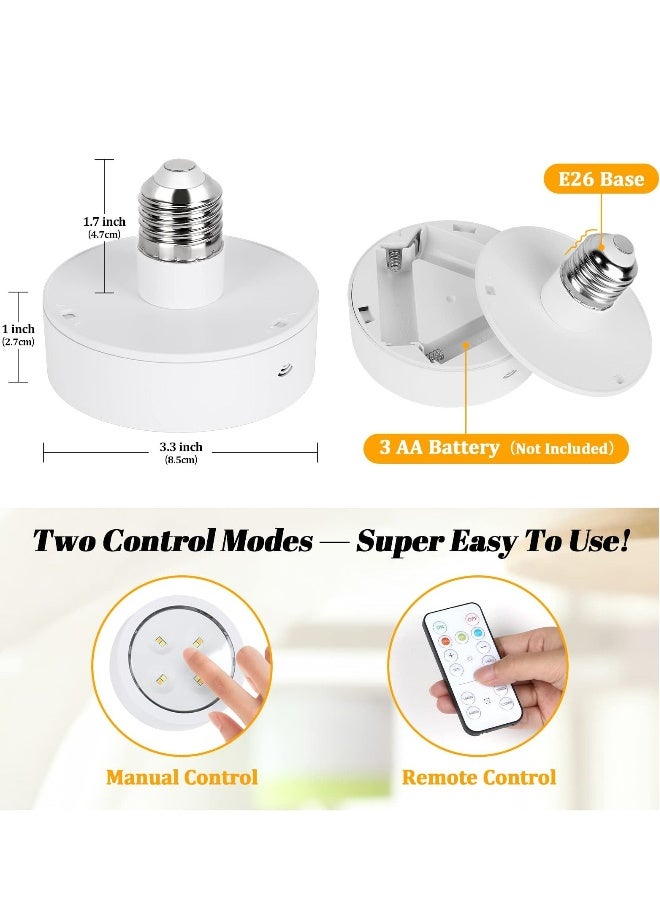 2 Packs Battery Operated Light Bulb for Lamps 3 Color Screw in LED Puck Lights with 1 Remote AA Battery Powered Wireless Dimmable Timer Light Bulb with E26 Screw Socket for Non Electric Wall Sconce - Image 2