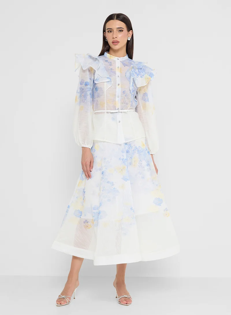 Khizana Printed Ruffle op & Skirt Set