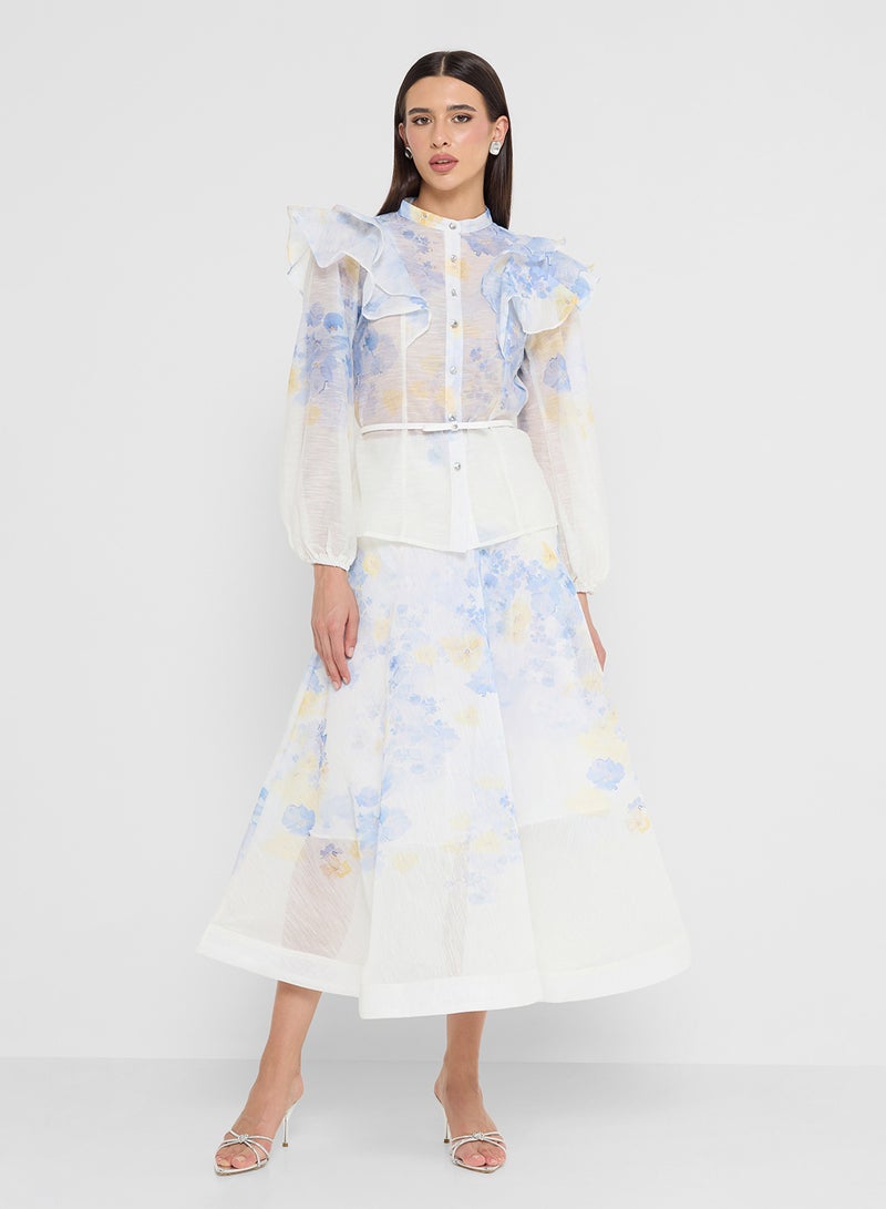 خزانة طقم بلوزة وتنورة مطبوعة بكشكش - Image 1