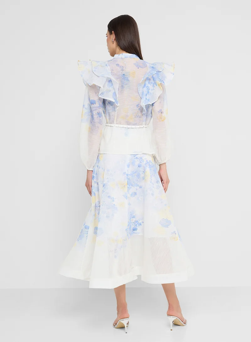 Khizana Printed Ruffle op & Skirt Set